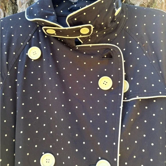 Size XL Bandolino navy with polka dots tailored trench coat. - Picture 3 of 5